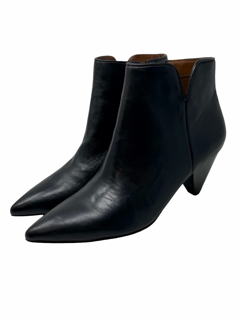 Franco Sarto Dare 2 Booties Size 8 Black Leather Pointed Toe Quiet Luxury NEW